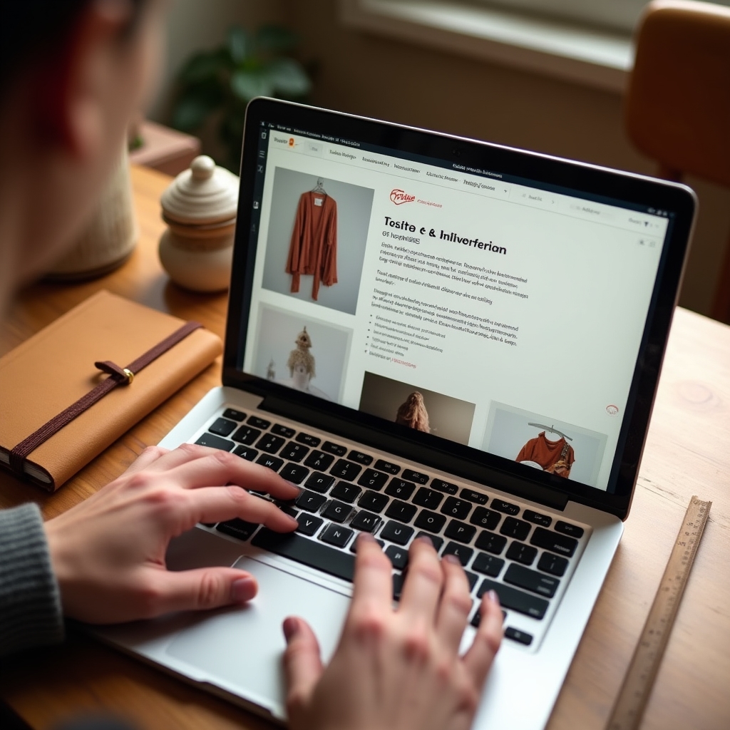 Laptop aperto con scheda prodotto e-commerce per artigianato